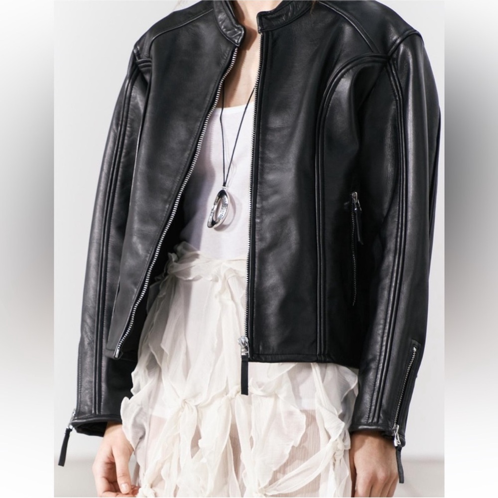 COLLECTION ITALIAN LEATHER ZIP BIKER JACKET